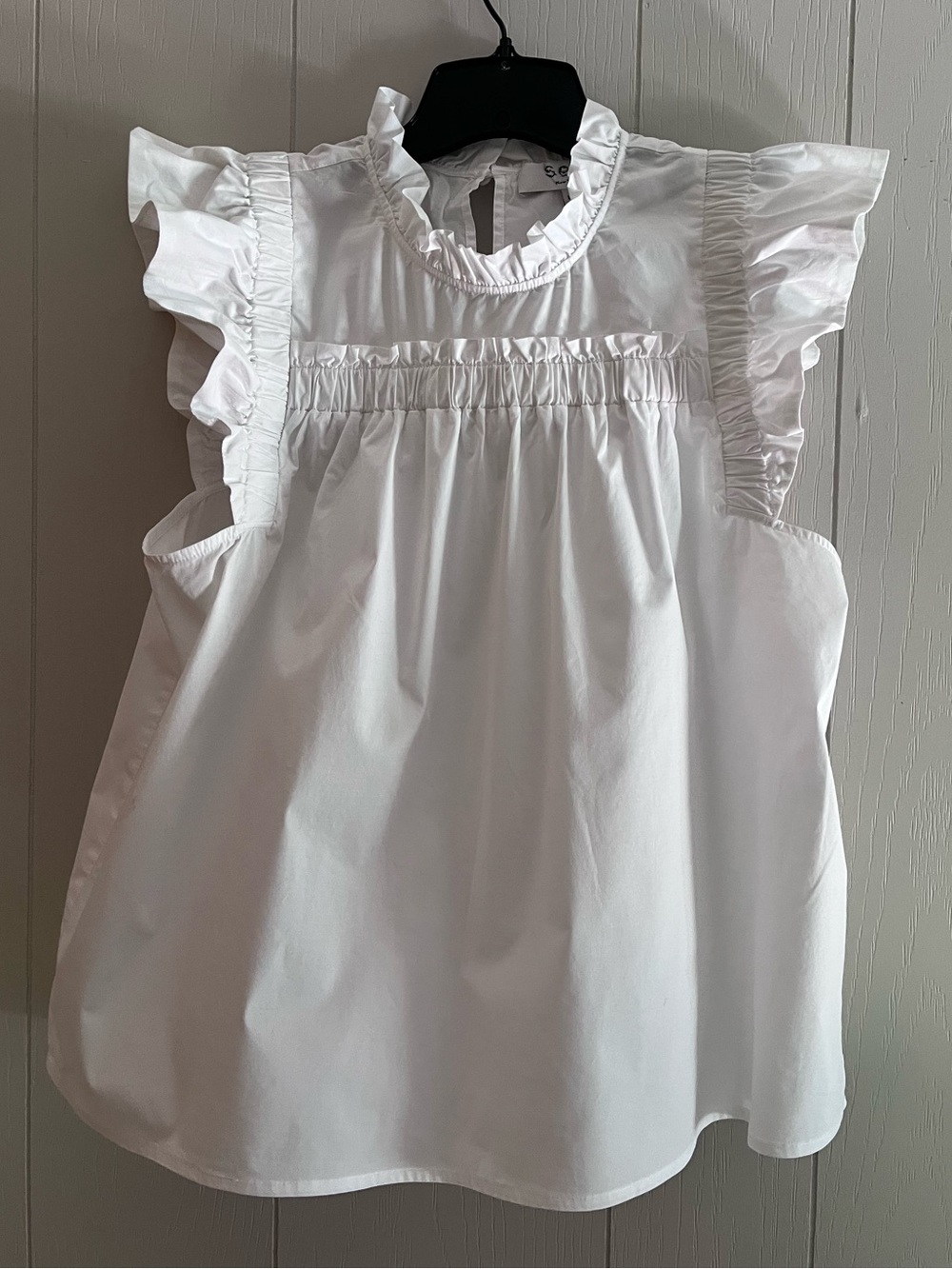 Sea New York White Poplin Ruffle Sleeve Blouse